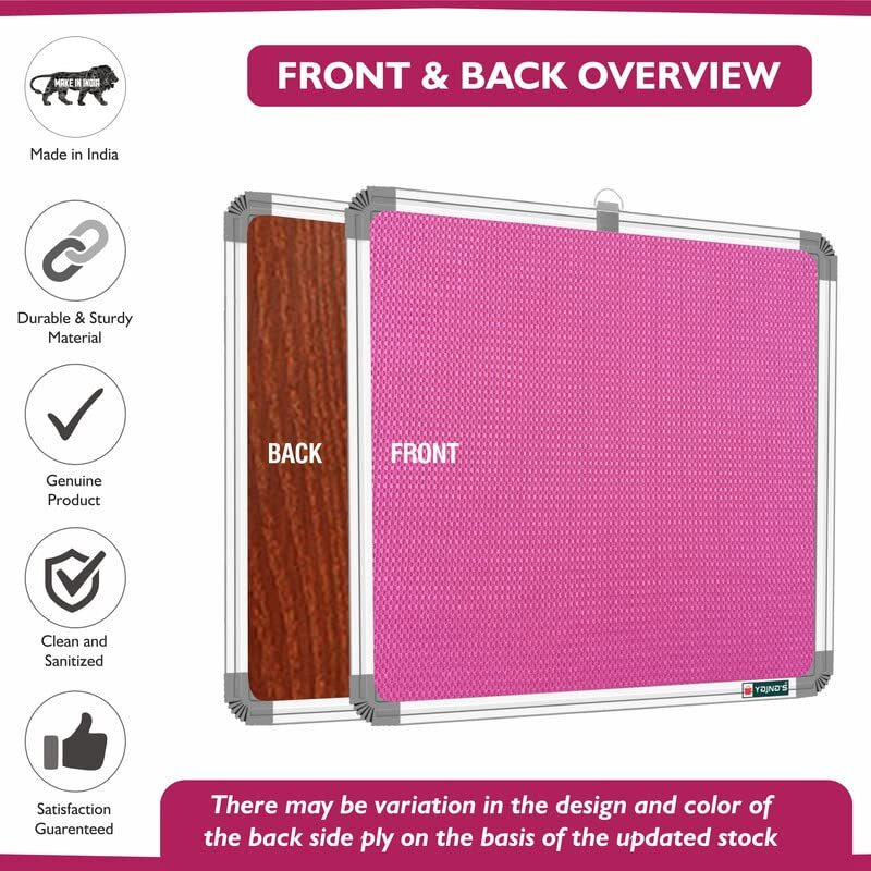 YAJNAS 28x28 CM Premium Material Pink Color Notice Board/Soft Board/Bulletin Board/Pin-up Display Board with 50 Pins for Study Room, Office, School & Home Use
