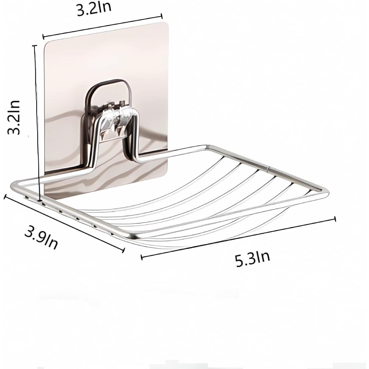 Style Keepers 2Pcs Soap Holder Set Single Layer Stand for home With Self Adhesive Sticker Storage Rack Hanging Waterproof Dish Box Case Self Draining Stickable - Stainless Steel Silver Chorme (2)