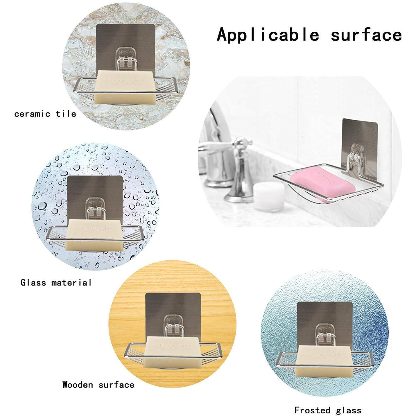 Style Keepers 3Pcs Soap Holder Set Single Layer Stand for Bathroom Kitchen Sink With Self Adhesive Sticker Rack Hanging Waterproof Box Case Self Draining Stickable-Stainless Steel Silver Chorme (3)