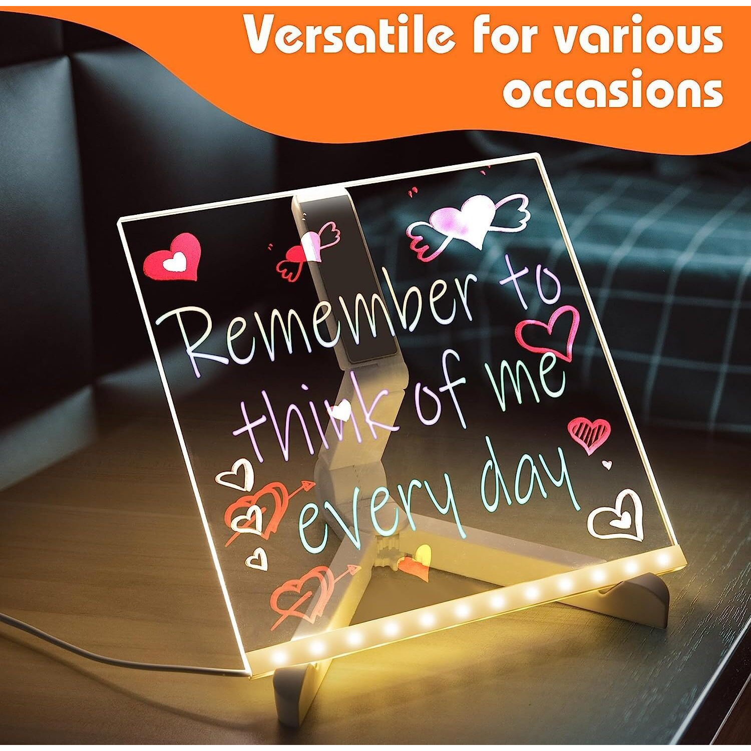Parssufy 3D Acrylic Dry Erase Board with Light up Dry Erase Board with Stand as a Glow Memo LED Letter Message Board with 13 Pens (20X20 CM)