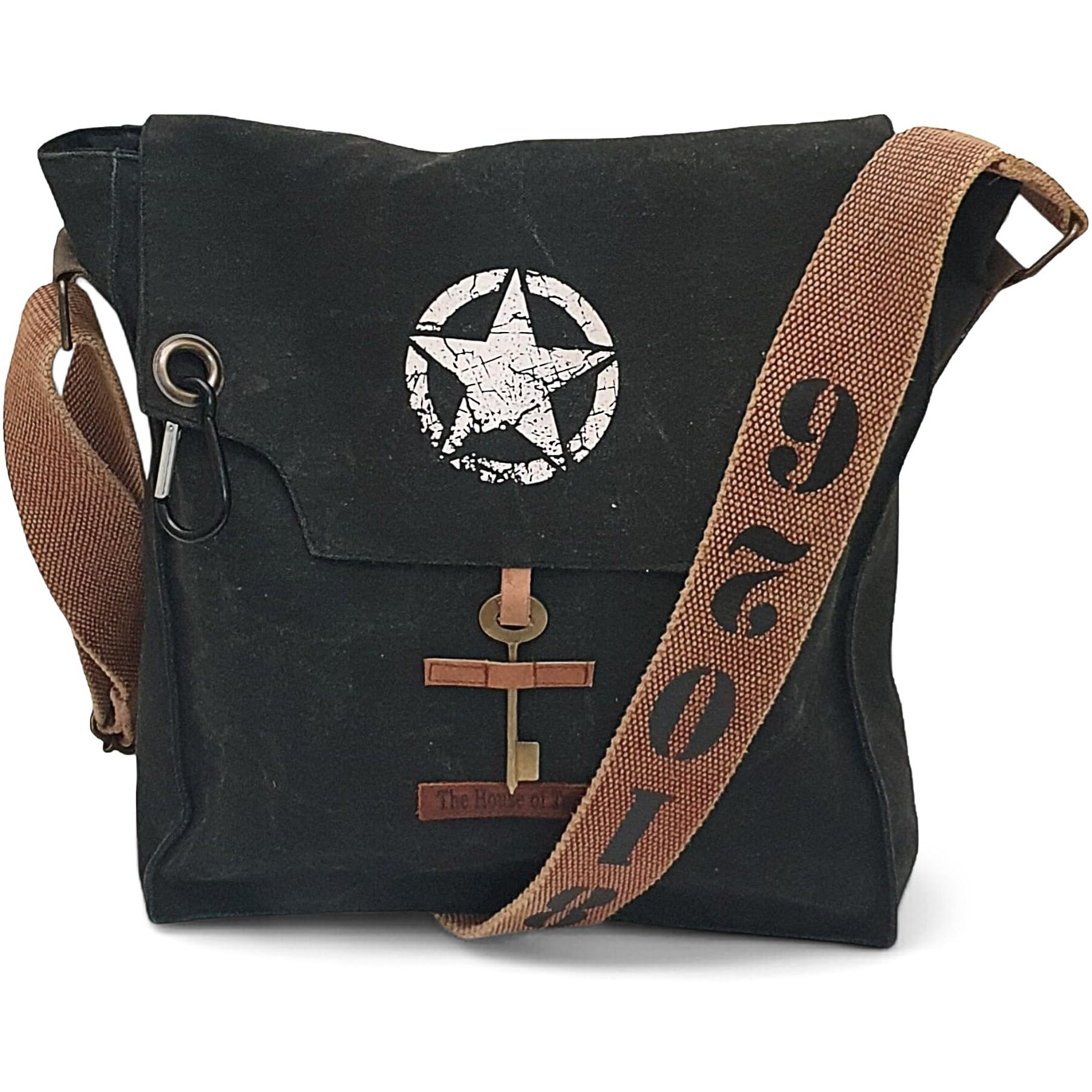The House of tara Sturdy Cotton Canvas Messenger Bags for Men and Women | With two Magnetic Snap Buttons Flap Closure, Adjustable Body Strap & Multiutility Lobster Hook (Phantom Black)