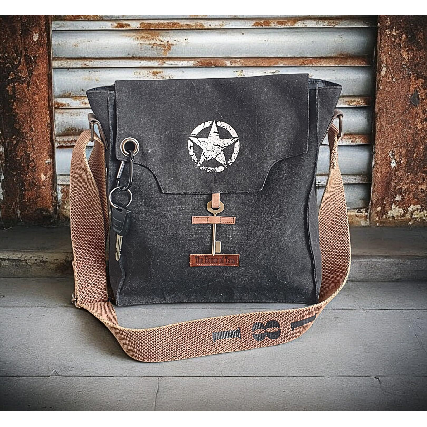 The House of tara Sturdy Cotton Canvas Messenger Bags for Men and Women | With two Magnetic Snap Buttons Flap Closure, Adjustable Body Strap & Multiutility Lobster Hook (Phantom Black)