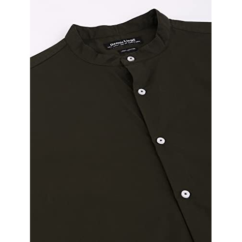 Dennis Lingo Men s Solid Chinese Collar Green Casual Shirt(CC201_GREEN_L)