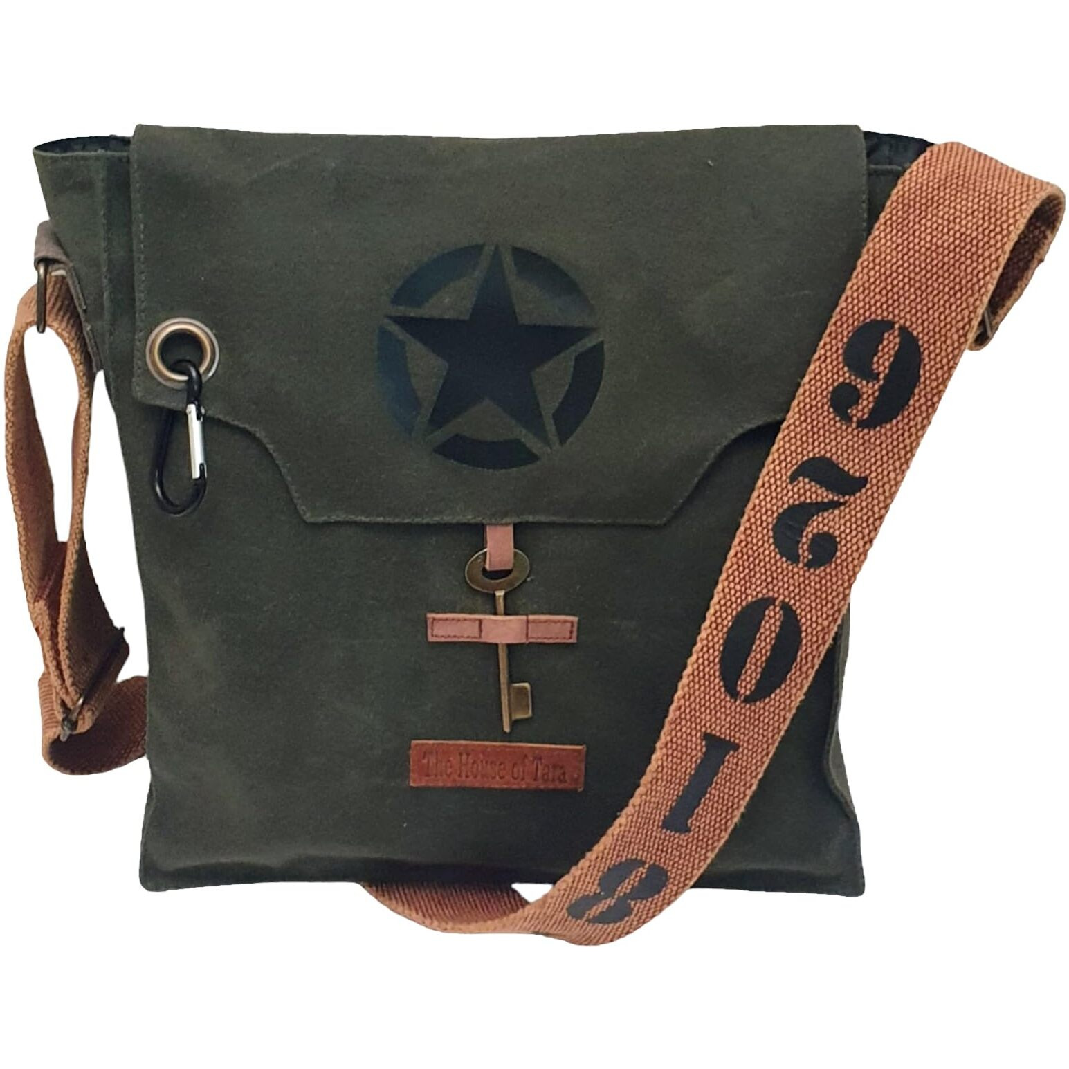 The House of tara Sturdy Cotton Canvas Messenger Bags for Men and Women | With two Magnetic Snap Buttons Flap Closure, Adjustable Body Strap & Multiutility Lobster Hook (Green)