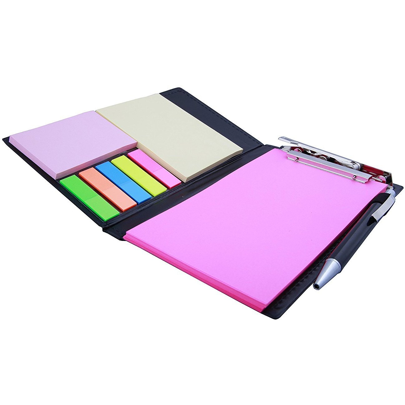 Coi memo neon Pink Note Book with Sticky Notes & Clip Holder in Diary Style with Free Pen (Pink)