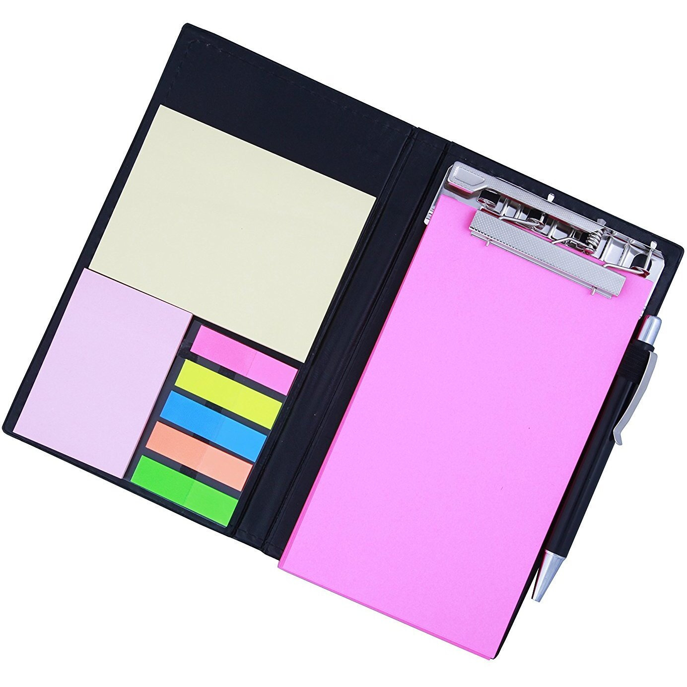 Coi memo neon Pink Note Book with Sticky Notes & Clip Holder in Diary Style with Free Pen (Pink)