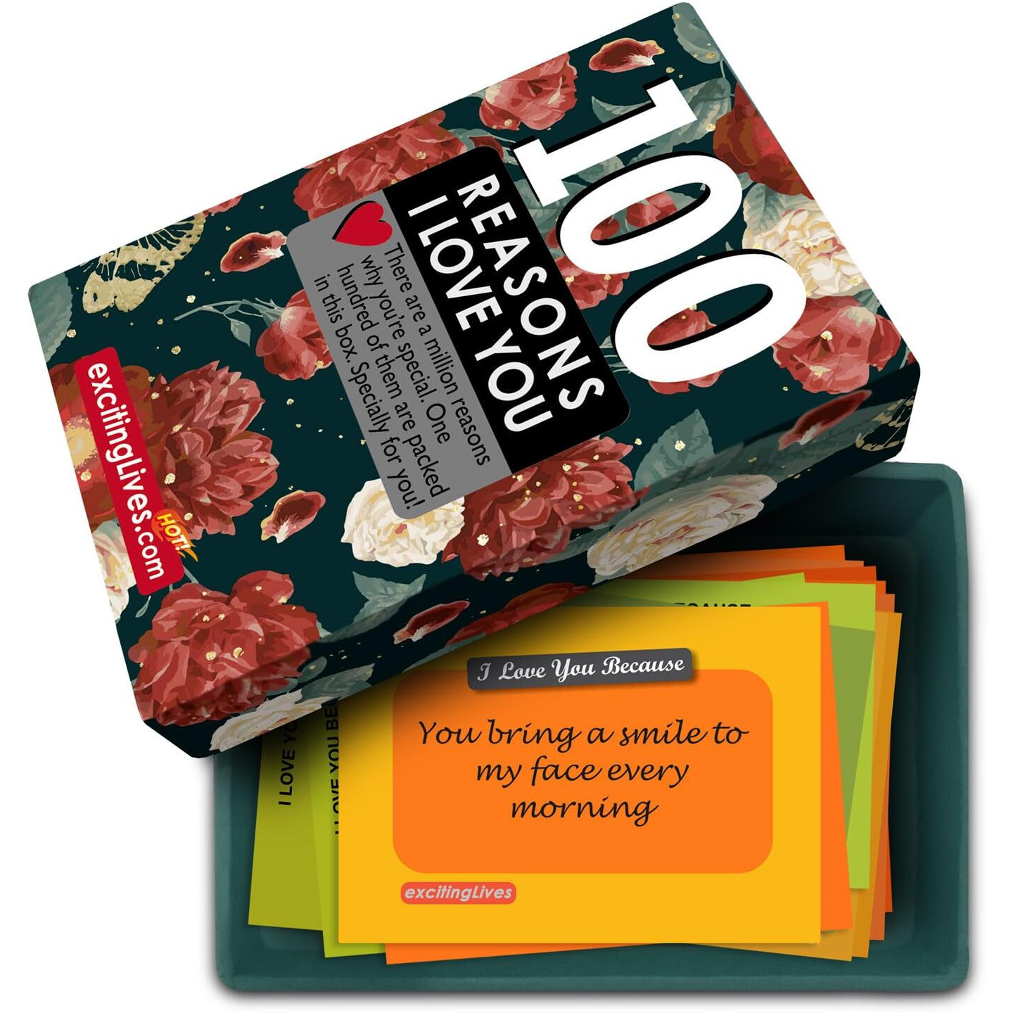 exciting Lives 100 Reasons I Love You Romantic Gift Box with Love Messages - Gift for Women s Day, Birthday, Anniversary, Valentine s gift for Girlfriend, Boyfriend, Husband, Wife - 100 Cards