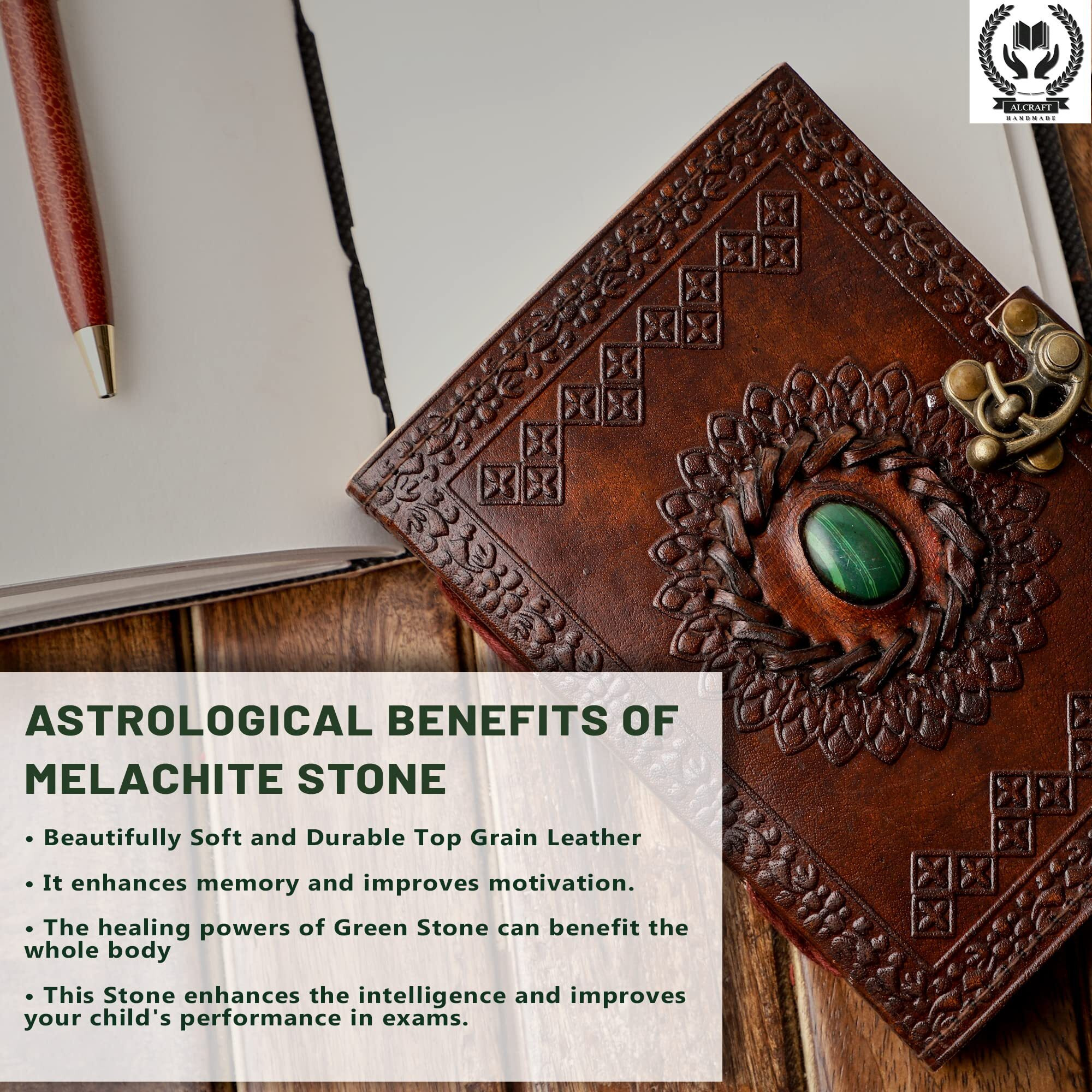 ALCRAFT Real Leather Green Stone Brown Embossed Handmade Diary with Metal Lock -Size of (H) 6*(L) 4.5 Brown