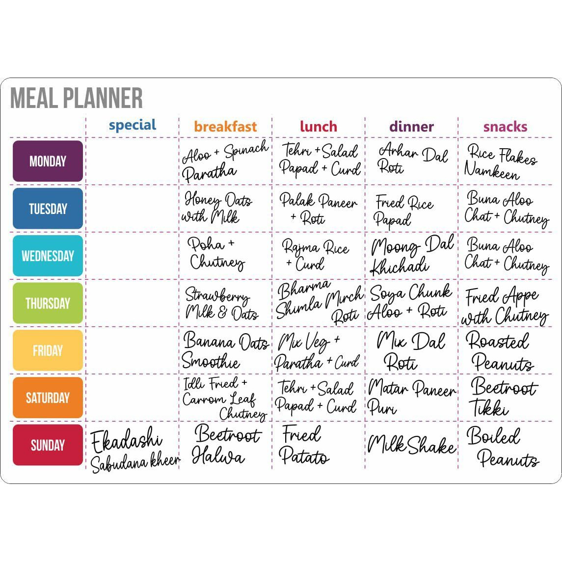 MFM TOYS Fridge Magnet Meal Planner Write-Erase A4 Size Planner Board (Meal Planner (Weekly))