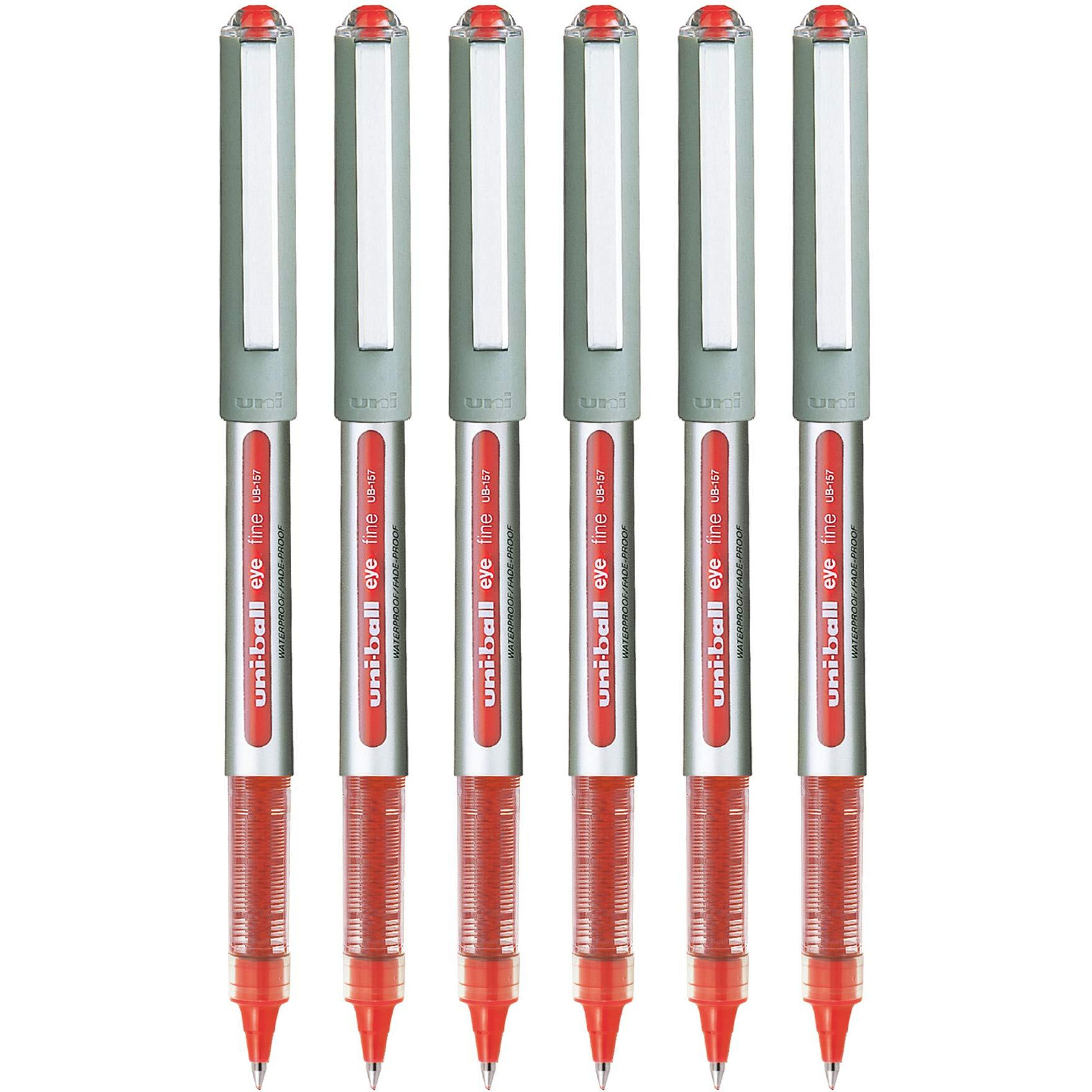 uni-ball Eye UB157 0.7mm Roller Ball Pen | Waterproof Pigment Ink | Lightweighted Sleek Body | Long Lasting Smudge Free Ink | School and Office stationery | Red Ink, Pack of 6