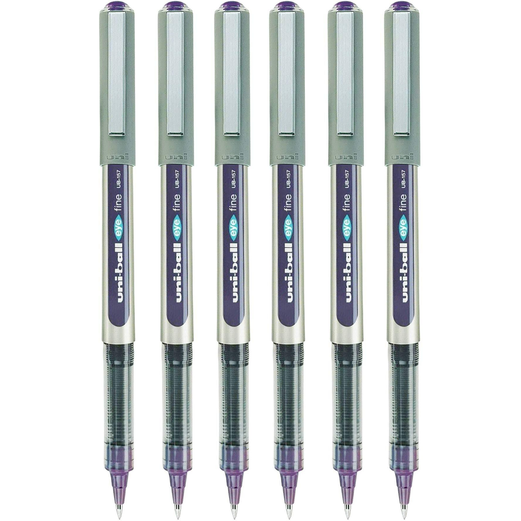 uni-ball Eye UB157 0.7mm Roller Ball Pen | Waterproof Pigment Ink | Lightweighted Sleek Body | Long Lasting Smudge Free Ink | School and Office stationery | Violet Ink, Pack of 6