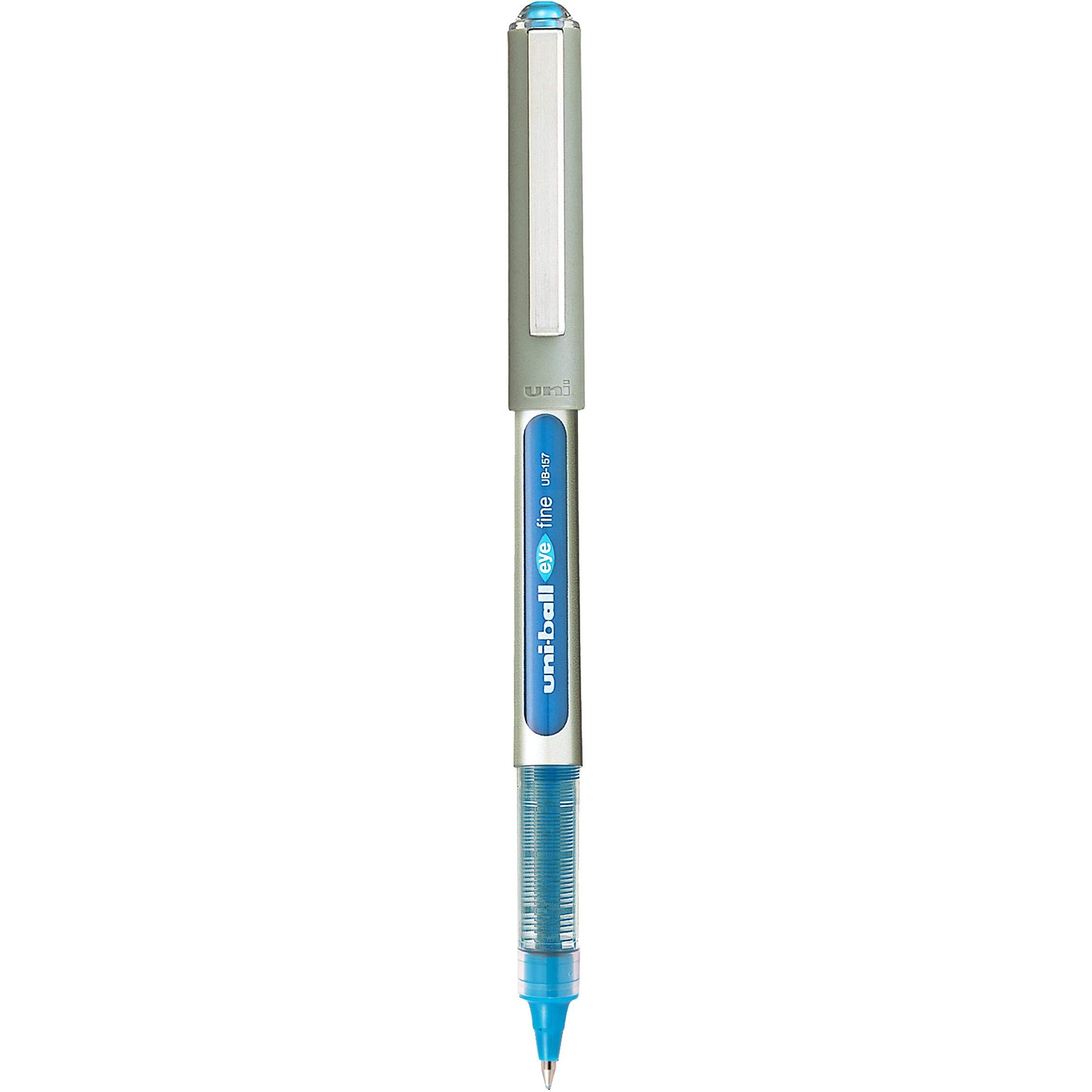 uni-ball Eye UB157 0.7mm Roller Ball Pen | Waterproof Pigment Ink | Light weighted Sleek Body | Long Lasting Smudge Free Ink | School and Office stationery | Light Blue Ink, Pack of 6