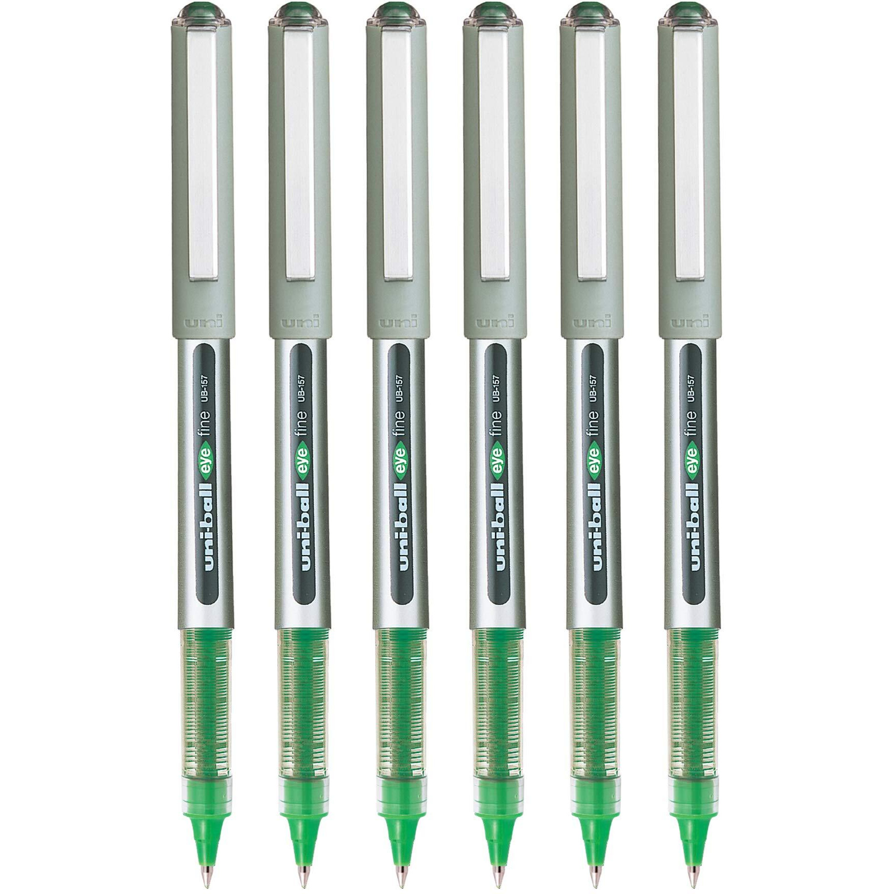 uni-ball Eye UB157 0.7mm Roller Ball Pen | Waterproof Pigment Ink | Lightweighted Sleek Body | Long Lasting Smudge Free Ink | School and Office stationery | Green Ink, Pack of 6