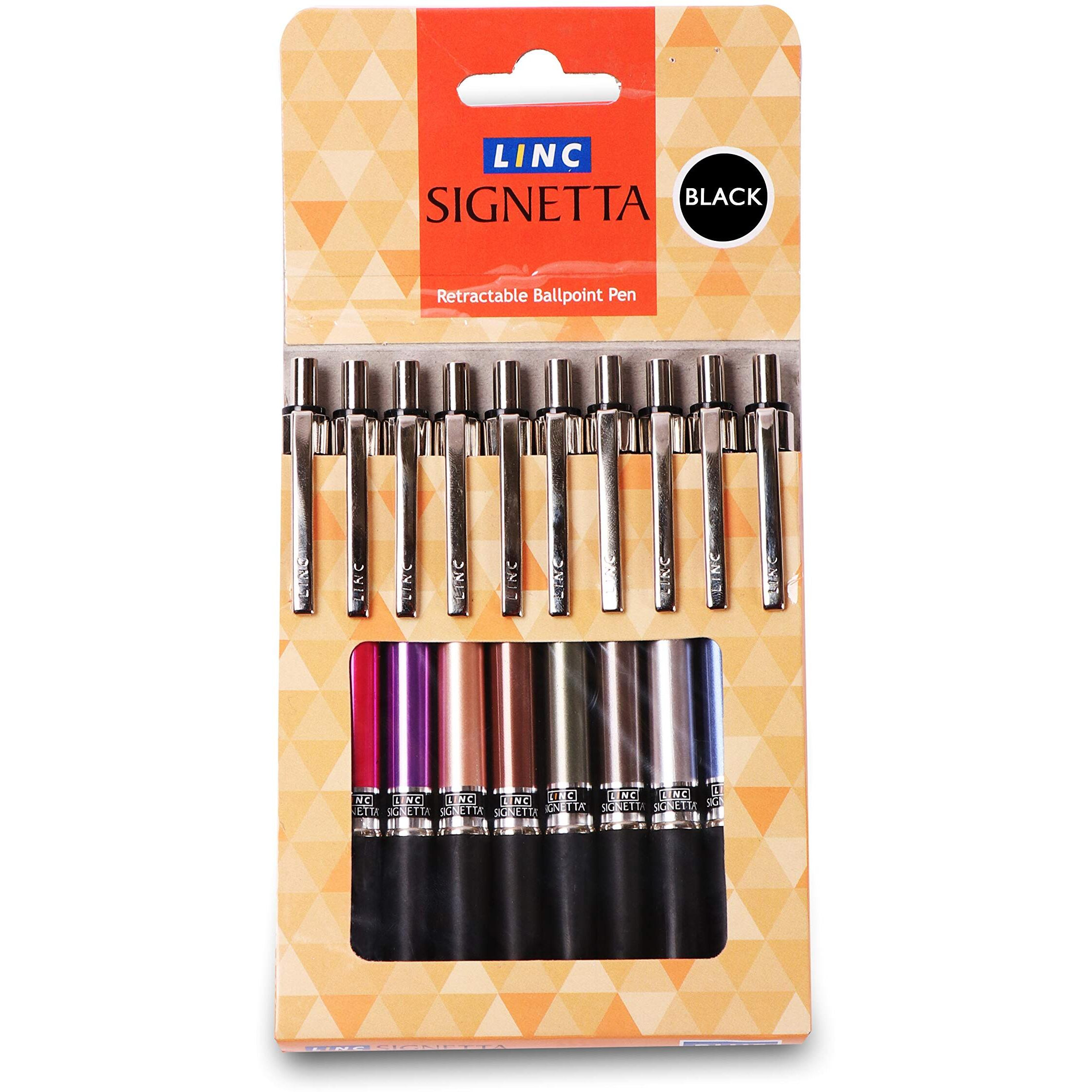 Linc Signetta 0.7 mm Retractable Ball Pens | Black Ink | Pack of 10