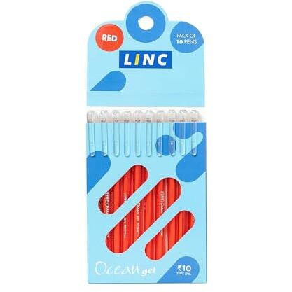 Linc Ocean Classic 0.55 mm Gel Pen | Red Ink Pack Of 10