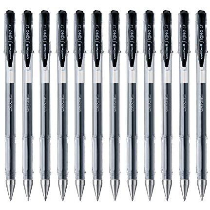 uni-ball Signo UM-100 0.7mm Gel Pen | Extremely Quick Drying Ink | Transparent Sleek Body | Smooth Long Lasting Smudge Free Ink | School and Office stationery | Black Ink, Pack of 12