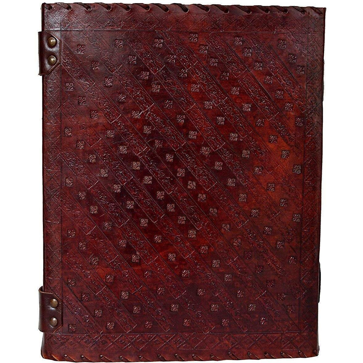 ALCRAFT Handmade Leather Diary Journal Seven Chakra Medieval Stone with C Lock Daily Planner Guest Book- 10 X 13 Inch, Brown