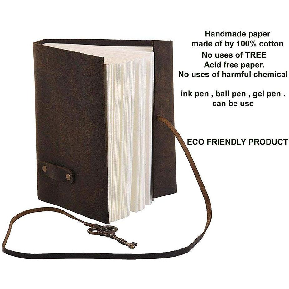 RJKART Handcrafted Leather Cover Writing Diary with Belt Lock Notebook Journal Planner Unruled Smooth White Paper Sheet Notepad Sketchbook Personal Diaries for Men and Women (200 Page-120 GSM)