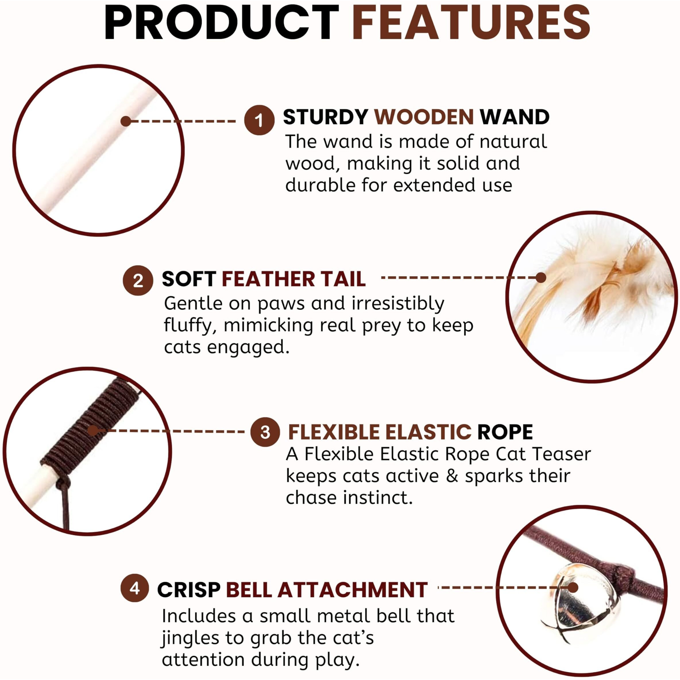 Foodie Puppies Cat Teaser Playing Stick Wooden Cat Wand Toy for Cats and Kittens - (Mouse-Bell - 40cm), Interactive Feather Toy, Wood Teaser Wands, Fun Catcher Cats Stick Toy, Kitty Activity Teaser