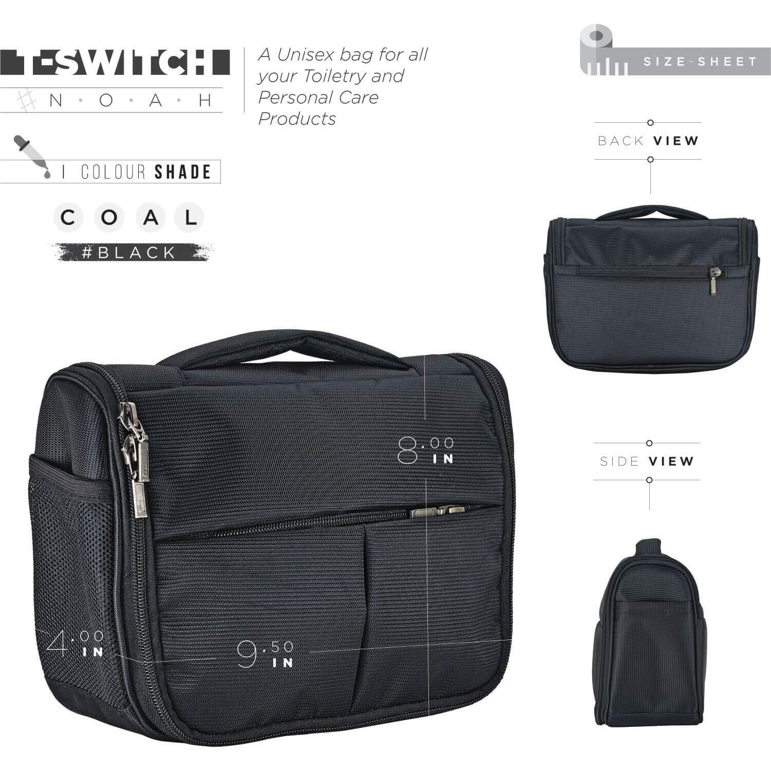 FATMUG Travel Toiletry Kit Organizer Bag Hanging Dopp Kit For Men - Cosmetics Pouch For Women - Black - 10 Cm, M