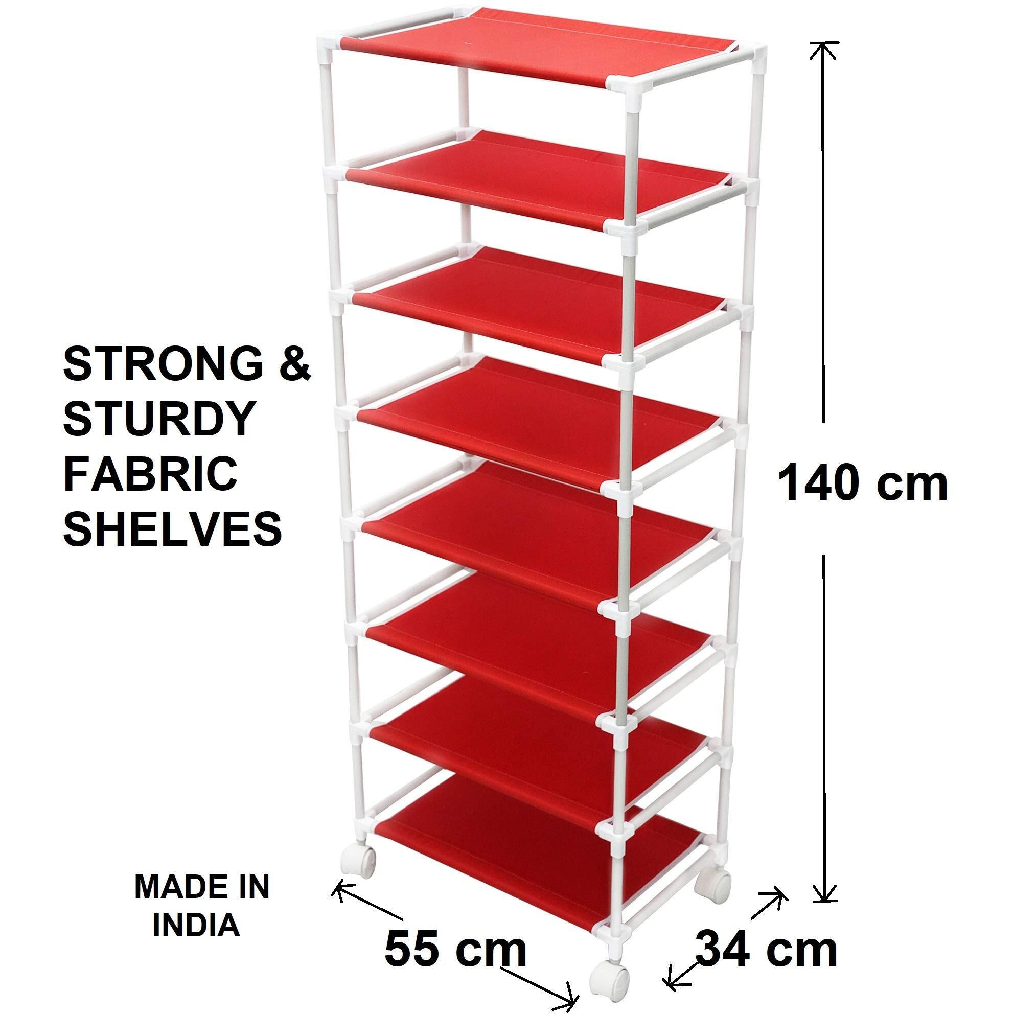 Little One s 7 Shelves Baby Foldable Wardrobe | Jungle Red (Made In India) - Fabric