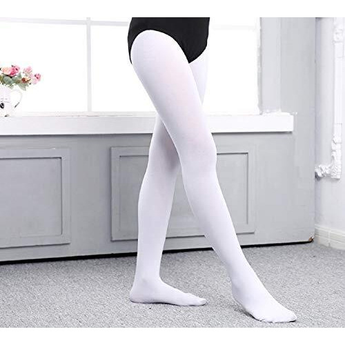 The Dance Bible Kid Girls Stretchable Stockings Bright Color Footed Ballet Dance Tights (Small (2-4 Years), White)