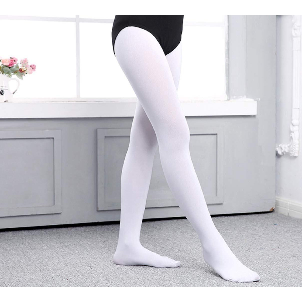 The Dance Bible Girls Stretchable Footed Stockings Pantyhose Ballet Dance Tights (Large (6-8 Years), White)
