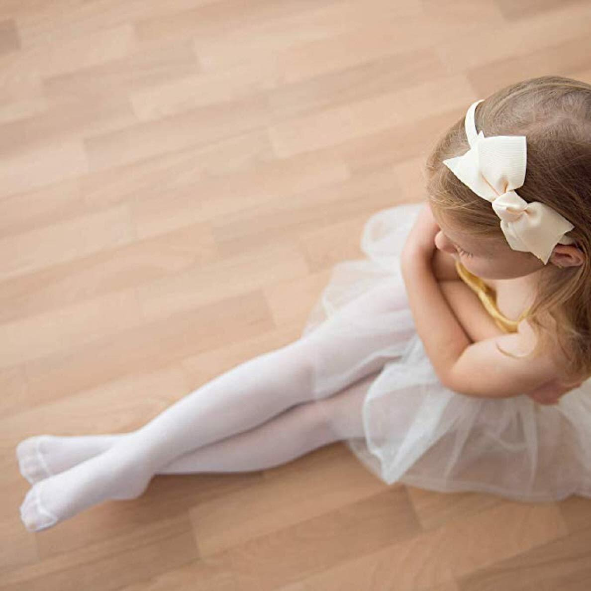 The Dance Bible Girls Stretchable Footed Stockings Pantyhose Ballet Dance Tights (Large (6-8 Years), White)