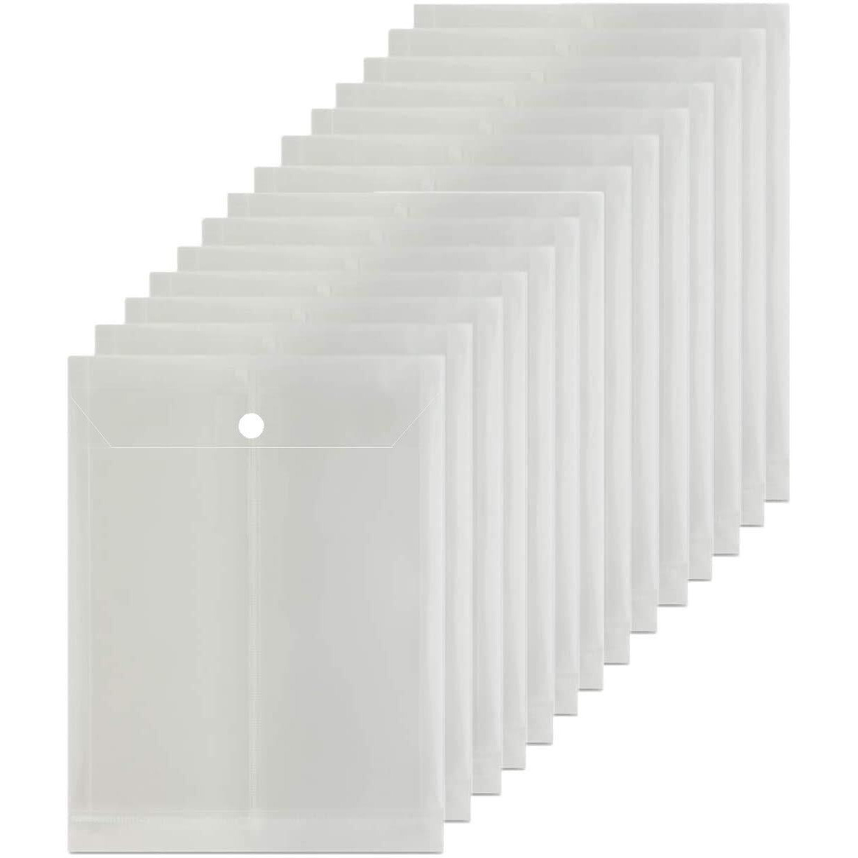 True-Ally 12 Pack A4/Legal Top Opening Document File Bag, Transparent Envelope Holder Storage Case, Snap Button Organizer, My Clear Plastic Container