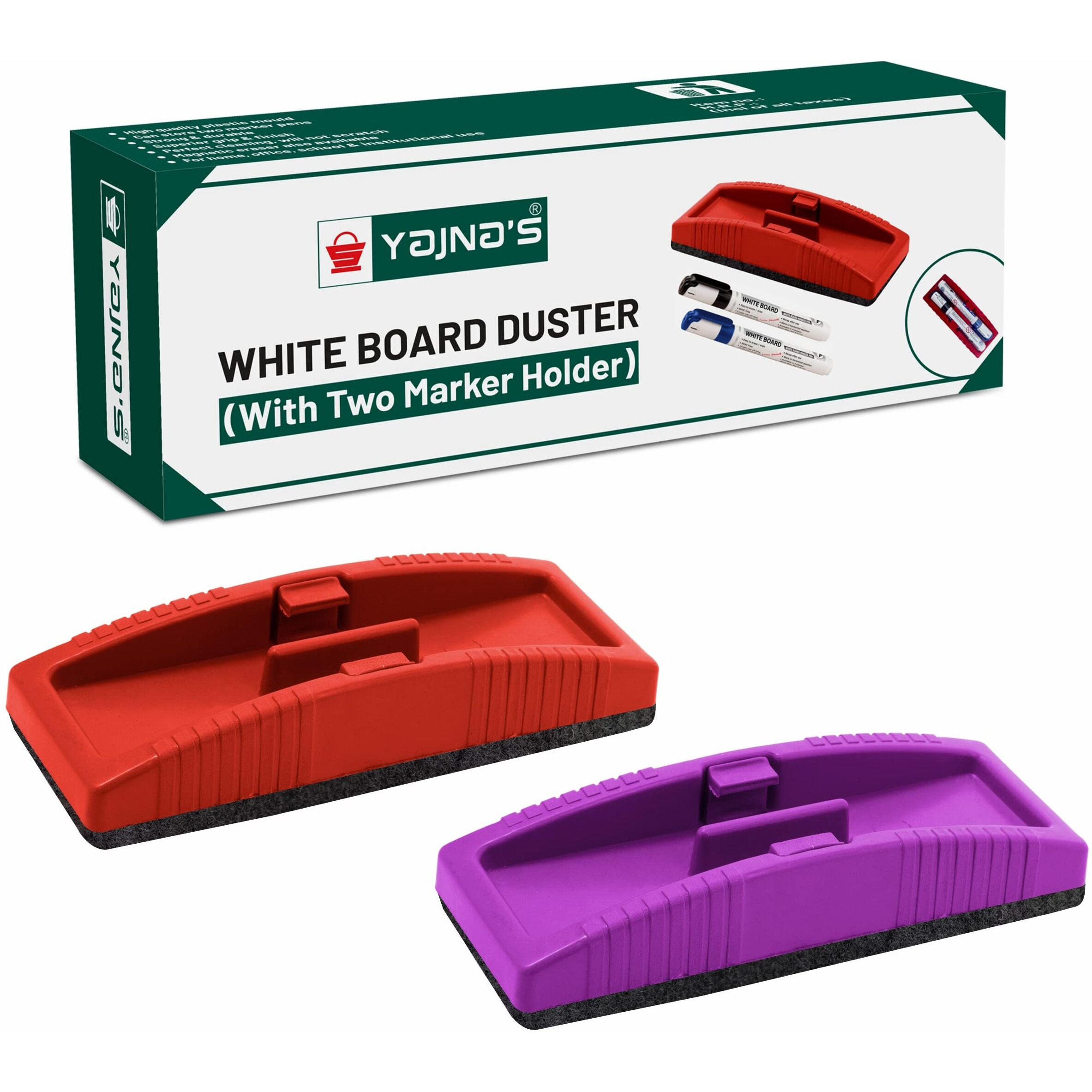 YAJNAS Non Magnetic White Board Duster | Whiteboard Eraser for Erasing White Board Marker or Chalk Board Writing - Assorted Colours, Ideal for Office, School, Home (Non Magnetic Duster, Pack of 2)