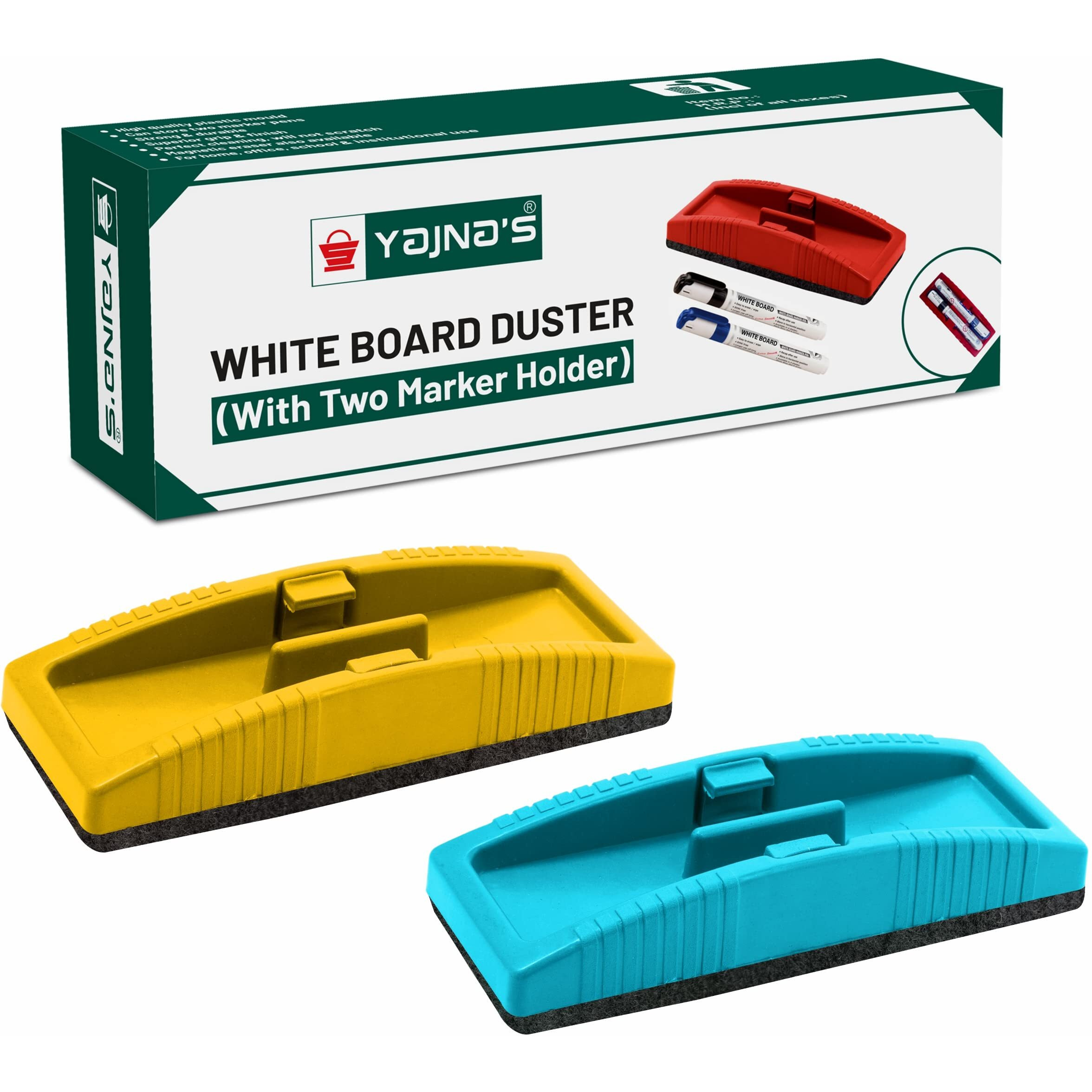 YAJNAS Non Magnetic White Board Duster | Whiteboard Eraser for Erasing White Board Marker or Chalk Board Writing - Assorted Colours, Ideal for Office, School, Home (Non Magnetic Duster, Pack of 2)