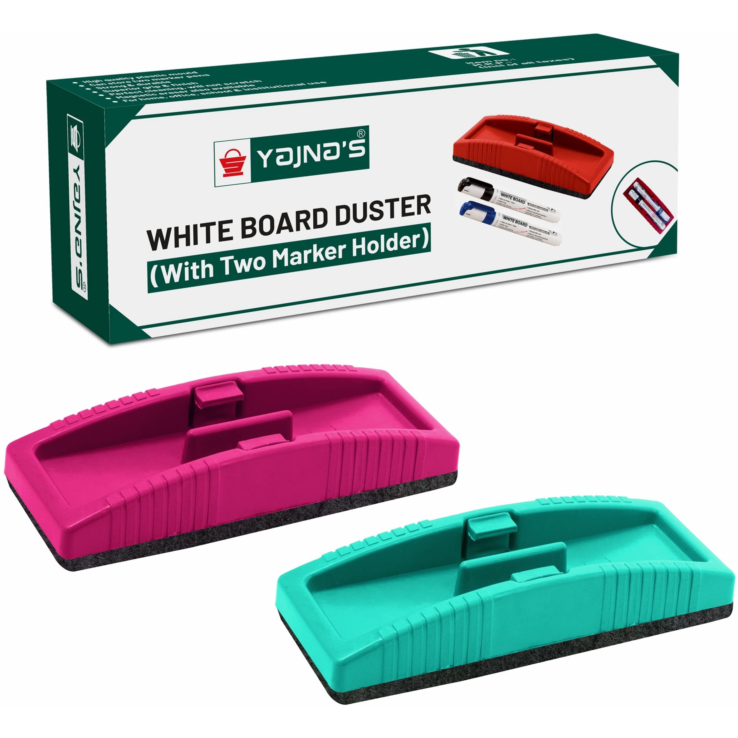 YAJNAS Non Magnetic White Board Duster | Whiteboard Eraser for Erasing White Board Marker or Chalk Board Writing - Assorted Colours, Ideal for Office, School, Home (Non Magnetic Duster, Pack of 2)