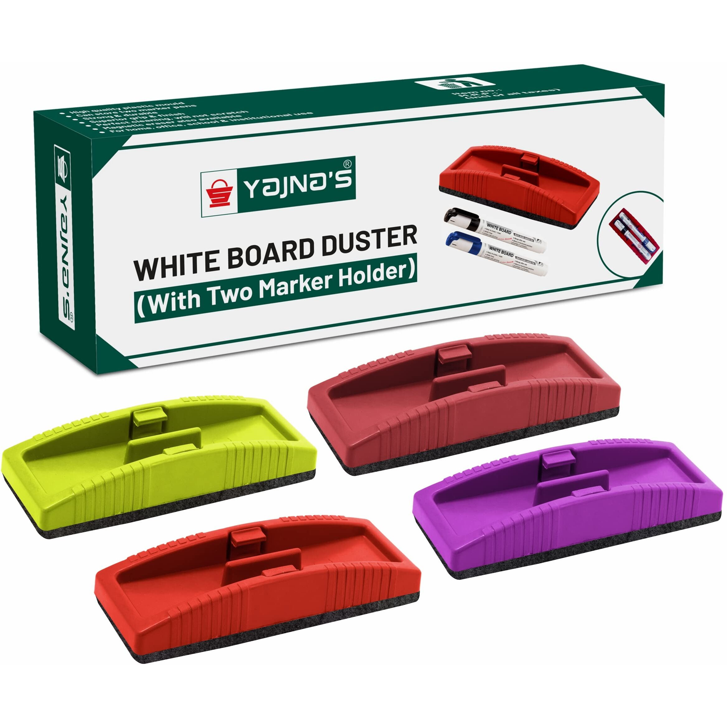 YAJNAS Non Magnetic Whiteboard Duster, White Board Duster | Whiteboard Eraser for Erasing White Board Marker or Chalk Board Writing - Assorted Colours - Colour May Vary (Magnetic Duster, Pack of 4)