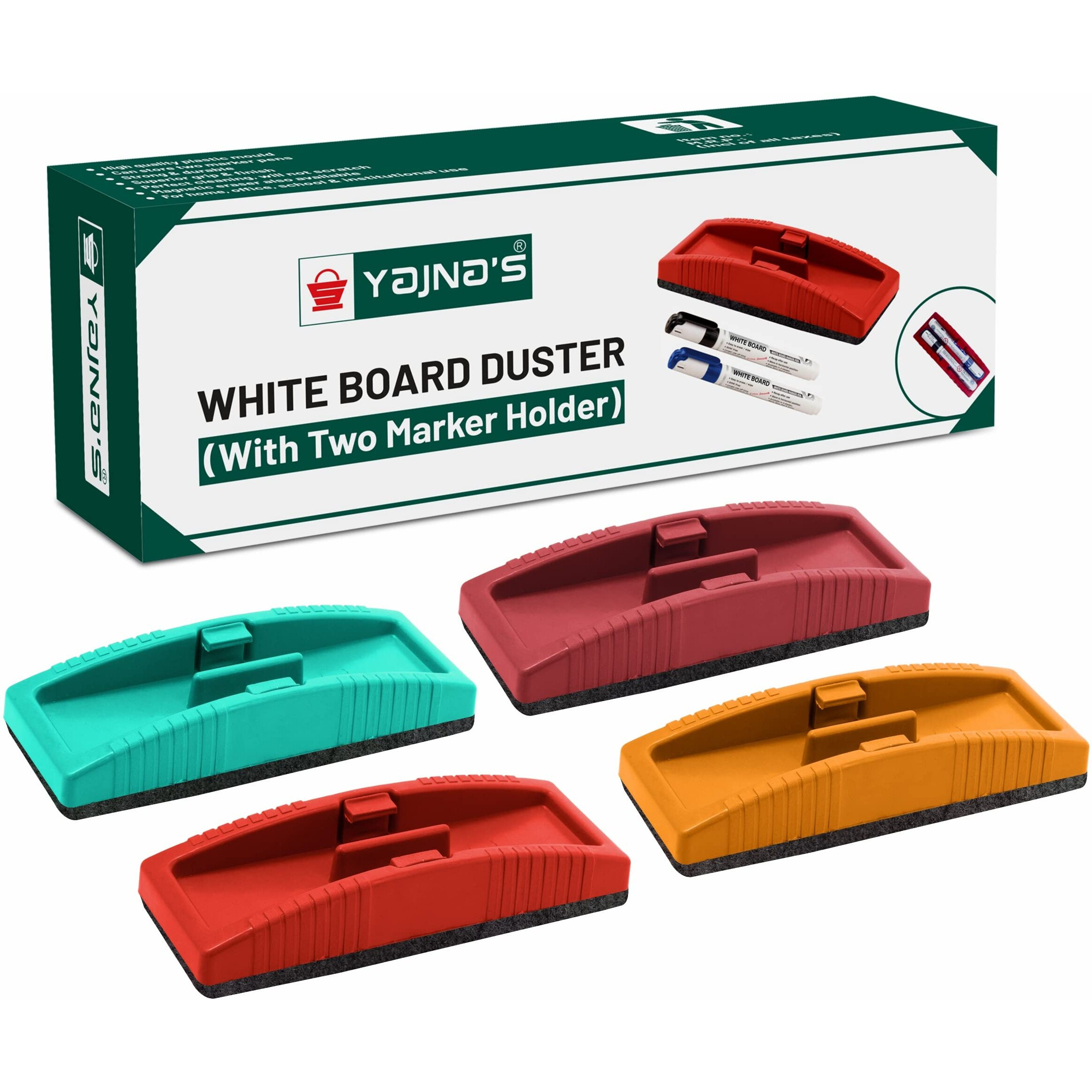 YAJNAS Non Magnetic Whiteboard Duster, White Board Duster | Whiteboard Eraser for Erasing White Board Marker or Chalk Board Writing - Assorted Colours - Colour May Vary (Magnetic Duster, Pack of 4)