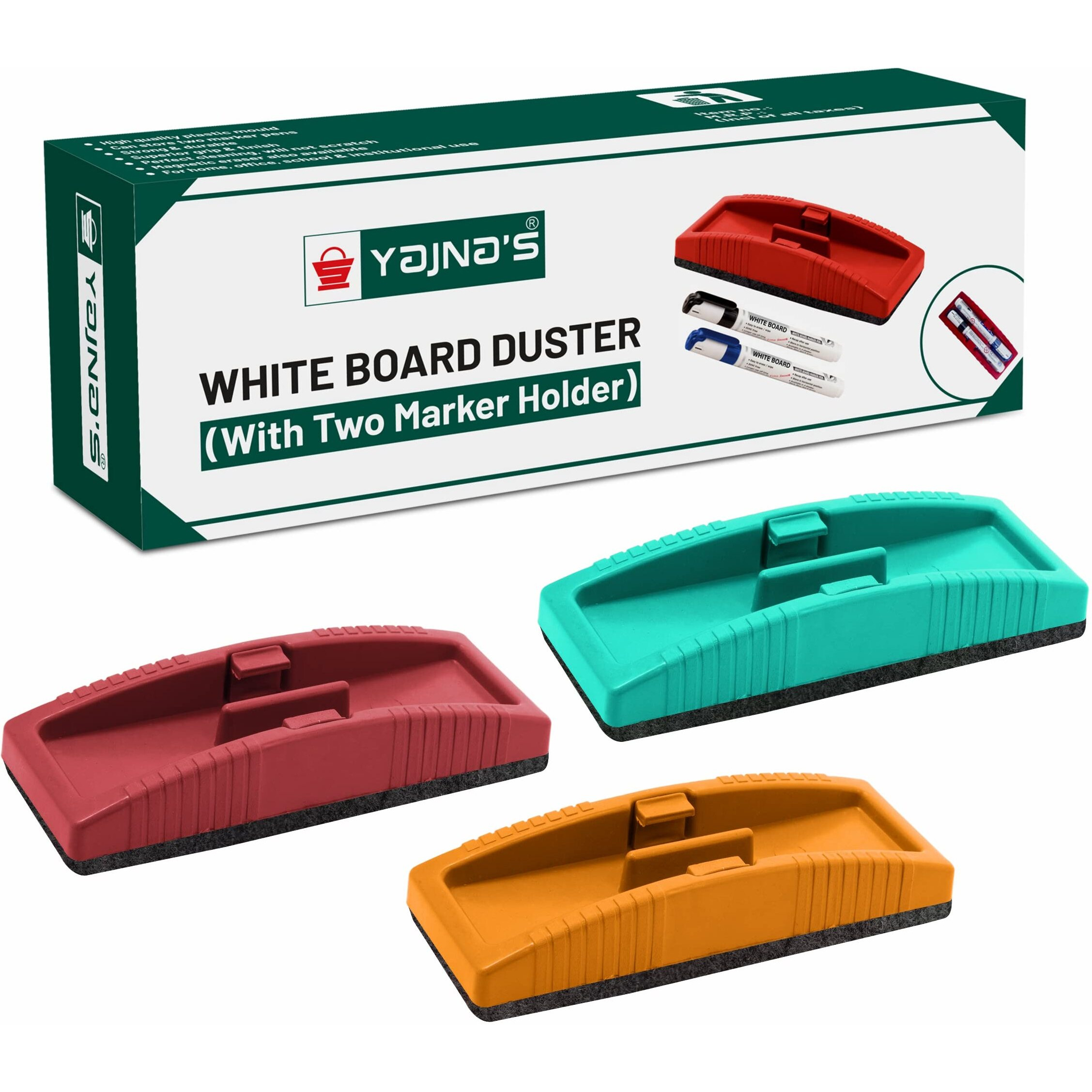 YAJNAS Non Magnetic White Board Duster | Whiteboard Eraser for Erasing White Board Marker or Chalk Board Writing - Assorted Colours, Ideal for Office, School, Home (Non Magnetic Duster, Pack of 3)