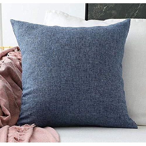 Khooti Jute Cushion Cover, 16x16 Inch (Navy Blue)(Pack of 1)