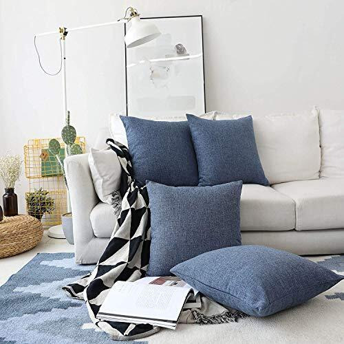 Khooti Jute Cushion Cover, 16x16 Inch (Navy Blue)(Pack of 1)