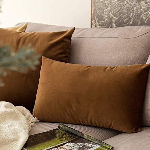 Khooti Rectangular Velvet Cushion Cover, 20x30 (Brown)(Pack of 2)