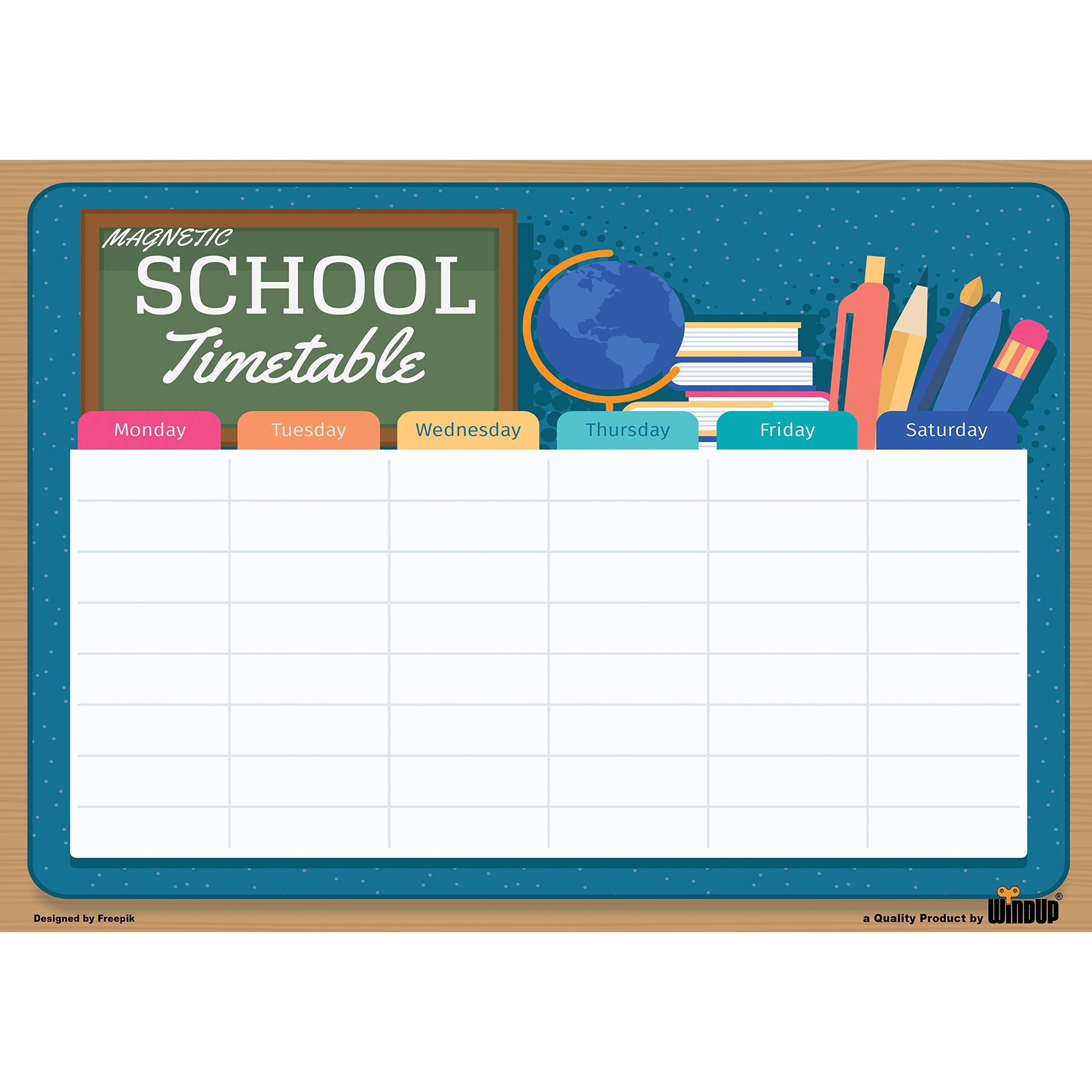 Windup Magnetic School Timetable And White Board Combo Reusable Dry-Erase /Rubber - Set Of 2 A4 (8X12 In) - Free Magnetic Marker Pen