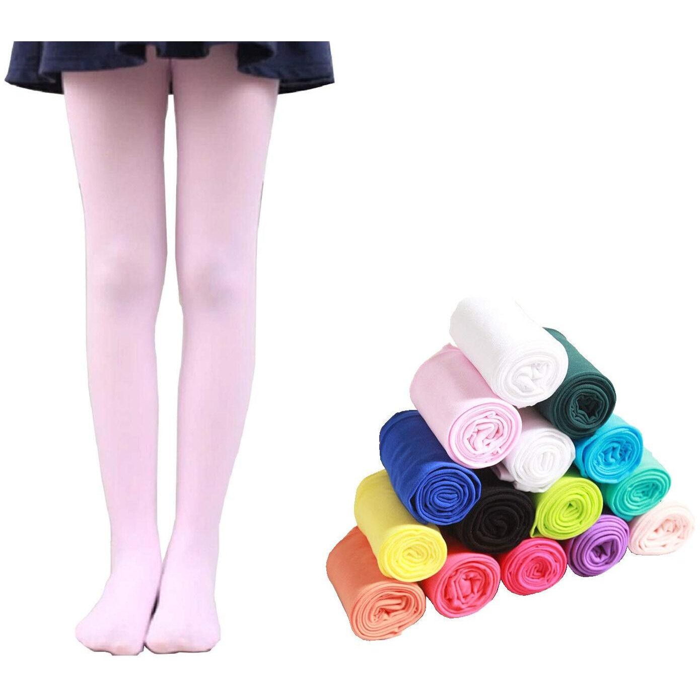 The Dance Bible Kid Girls Stretchable Stockings Bright Color Footed Ballet Dance Tights (Pink, 2X-Large Size, Age 10-12 Years)