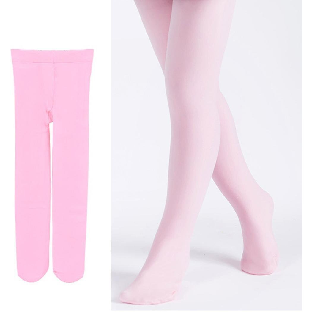 The Dance Bible Kid Girls Stretchable Stockings Bright Color Footed Ballet Dance Tights (Pink, 2X-Large Size, Age 10-12 Years)
