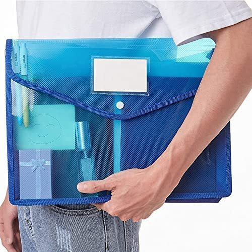 MORE BUY Transparent Plastic Envelope Folder File for Documents/Marksheet/Certificates/Drawing Papers Storage with Snap Button (Size A4, 36.8cm x 27.9cm) Color Multicolor) (Pack of 5)