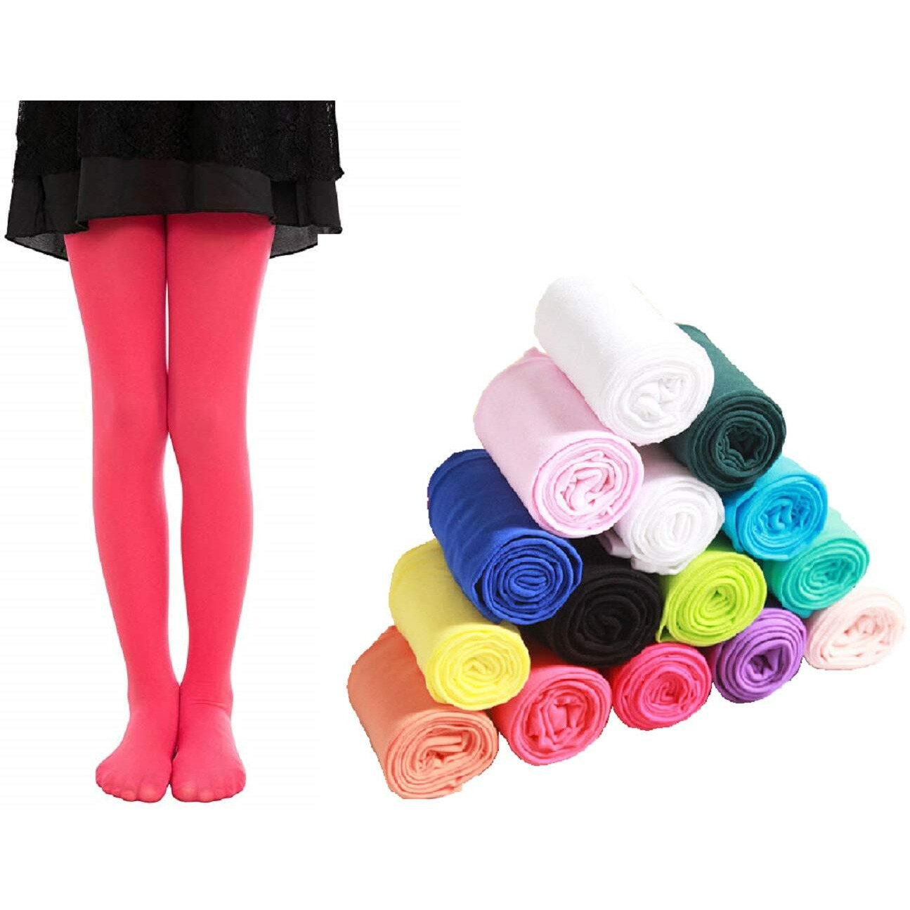 The Dance Bible Kid Girls Stretchable Stockings Bright Color Footed Ballet Dance Tights (Watermelon Red, 2X-Large Size, Age 10-12 Years)