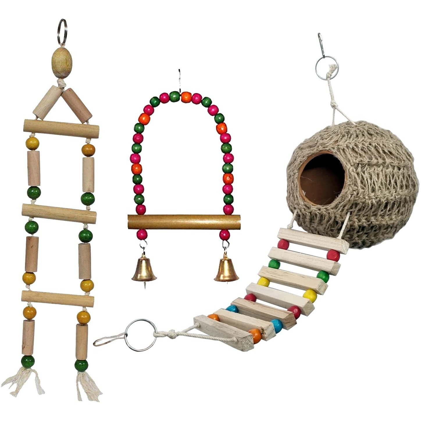Jainsons Pet Products Bird Nest with Chewing Toys-Hanging Bird Cage Toys Suitable for Small Parakeets, Cockatiels, Conure, Finches, Budgie, Macaws, Parrots, Love Birds Combo Toys with Nest