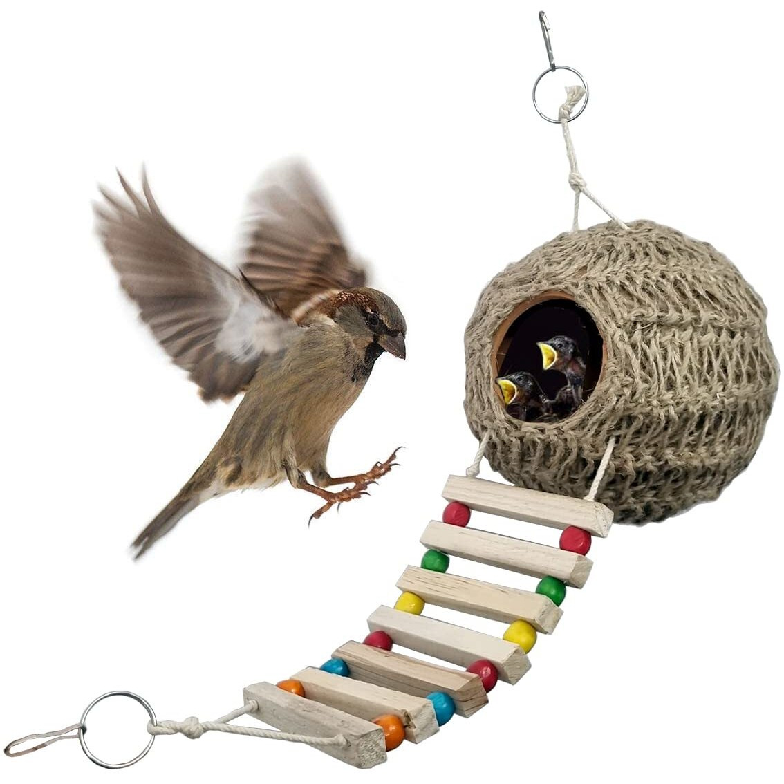 Jainsons Pet Products Bird Nest with Chewing Toys-Hanging Bird Cage Toys Suitable for Small Parakeets, Cockatiels, Conure, Finches, Budgie, Macaws, Parrots, Love Birds Combo Toys with Nest