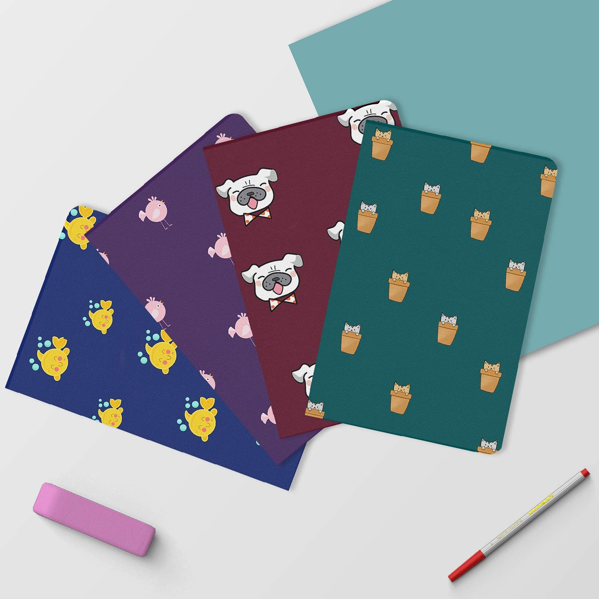 Papboo A5 Handy, Easy to Carry Unruled, Plain Cute Animal Dark Colour Set of 4 for doodling, Writing, Notes, Notebooks -Matte Finished - Journal Diary, Gift.(60 * 4240 80 GSM Pages)