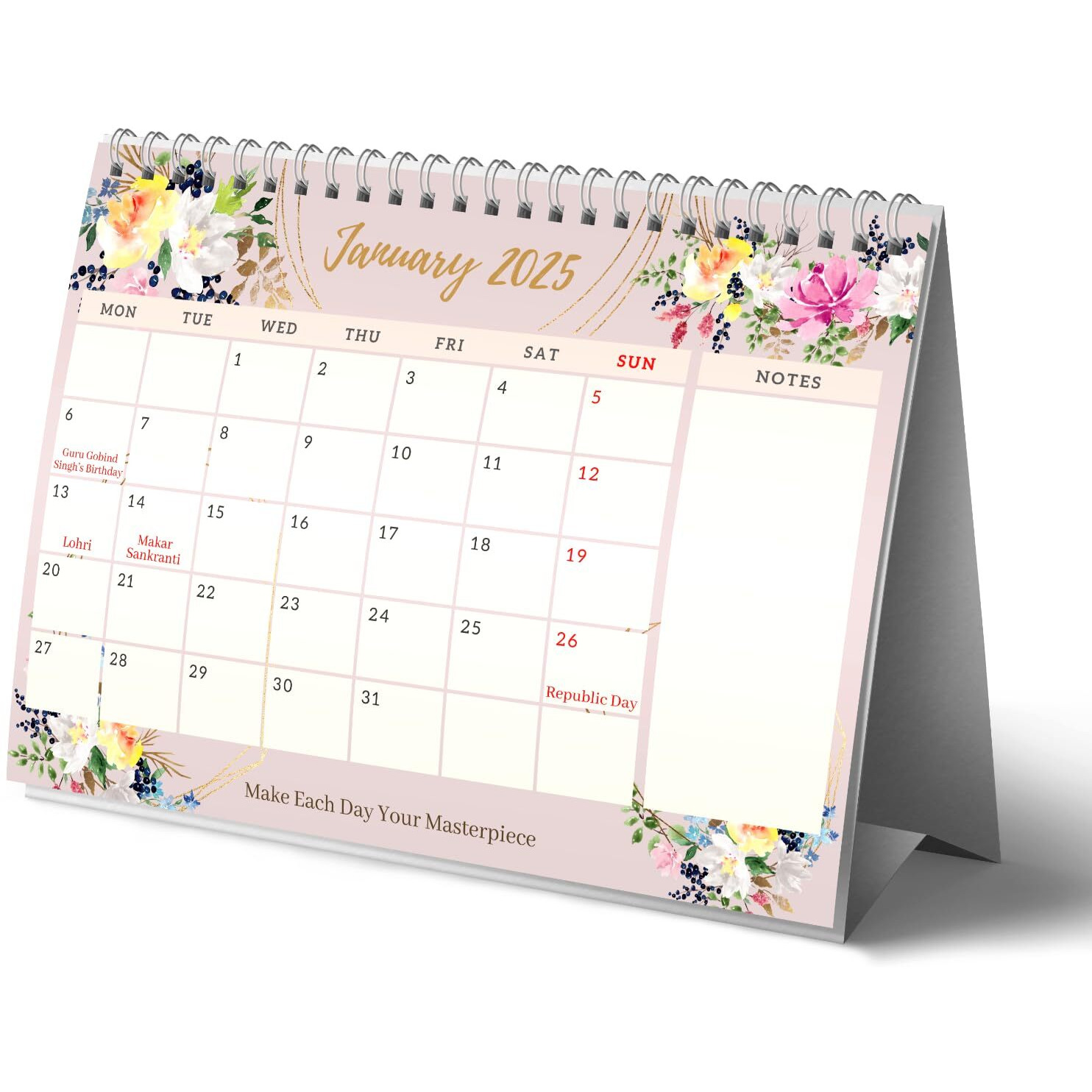 LAURET BLANC Table Calendar 2025 Planner and Organizer- A4 Size, Holidays Mentioned, Home and Office Calendar