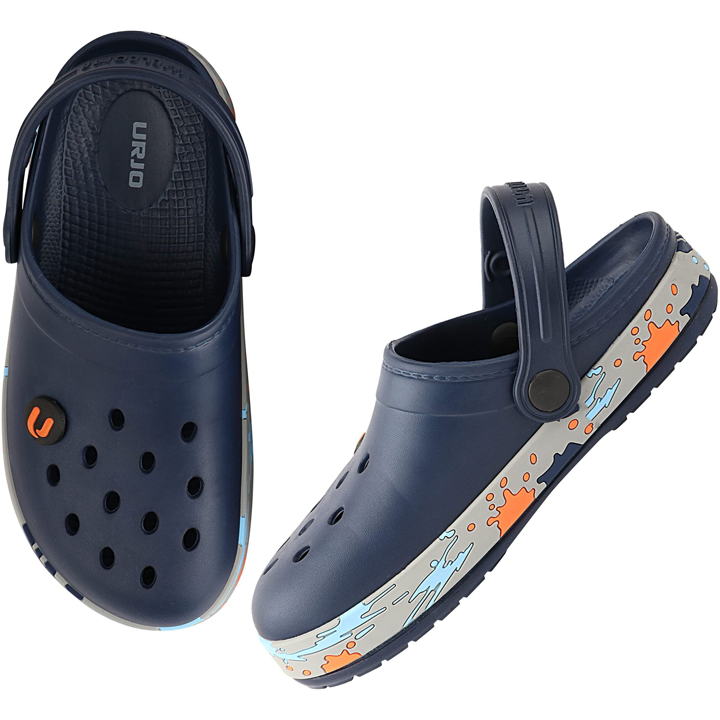 URJO by Neoz Unisex Casual Clogs/Sandals for Kids with Soft Sole | Waterproof & Lightweight | Comfortable & Durable | Stylish Adustable Back Strap Indoor & Outdoor Sandals/Clogs for Boys & Girls Navy