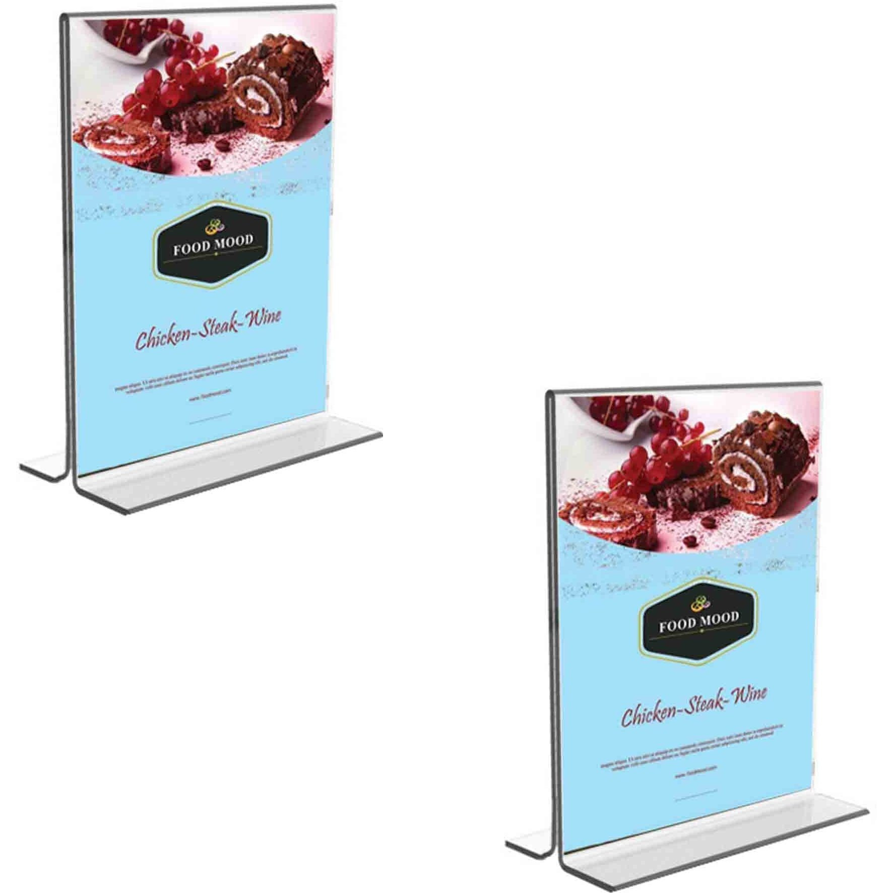 Shuban Acrylic Sign Holder Table Sign Holder Double Sided T Shape Clear Plastic Desktop Display Holder Vertical Menu Stand Sign Holders for School, Office, Hotel, Party (04 X 6 Inch -2Pcs)