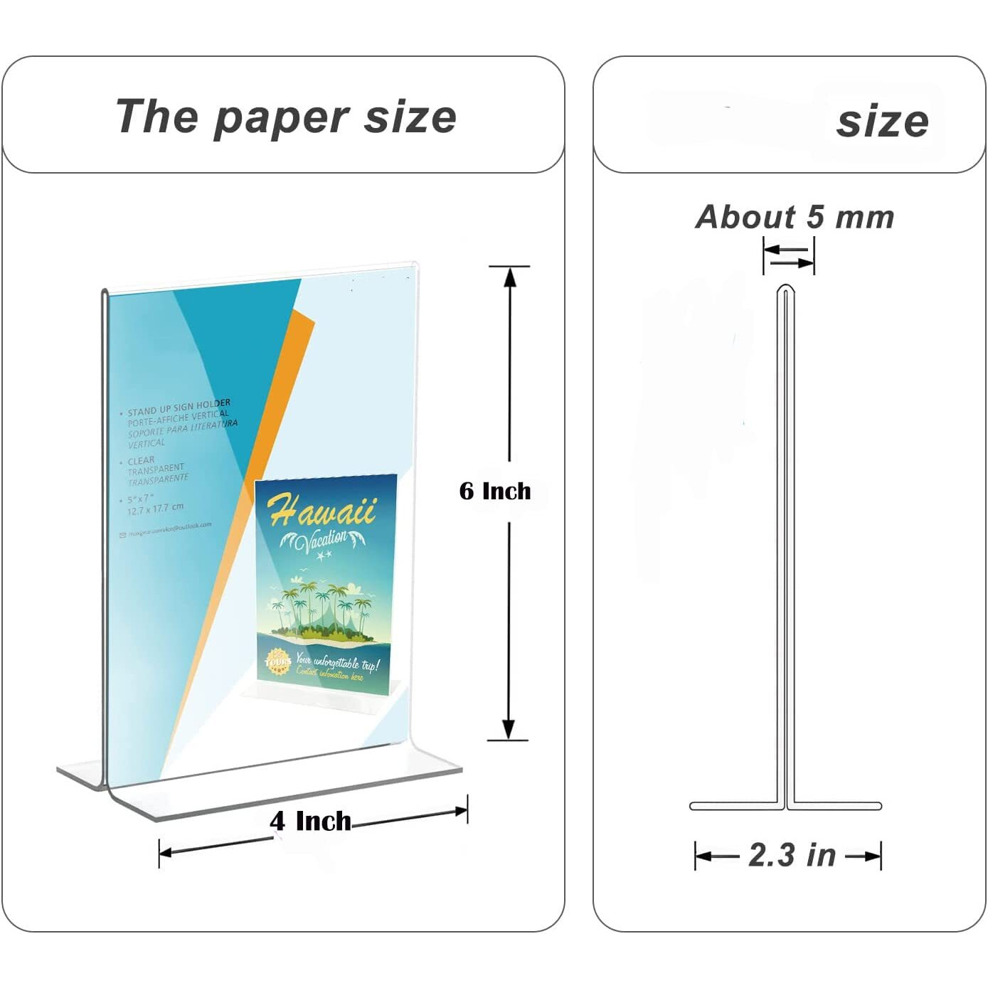 Shuban Acrylic Sign Holder Table Sign Holder Double Sided T Shape Clear Plastic Desktop Display Holder Vertical Menu Stand Sign Holders for School, Office, Hotel, Party (04 X 6 Inch -2Pcs)